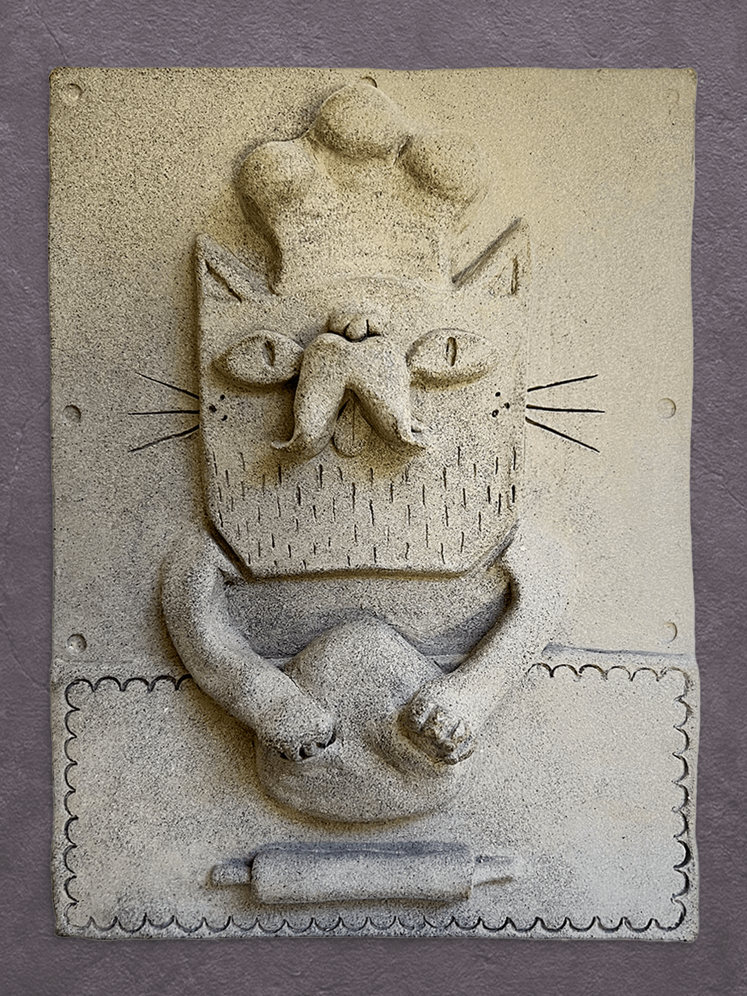Laloush the Cat Kneads Dough - Ceramic Relief
