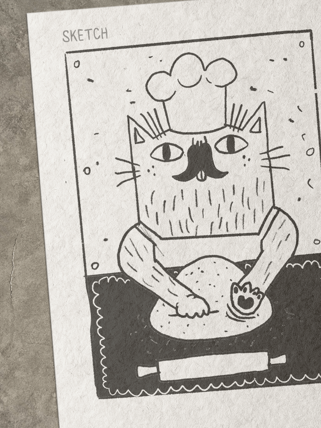 Laloush the Cat Kneads Dough - Ceramic Relief