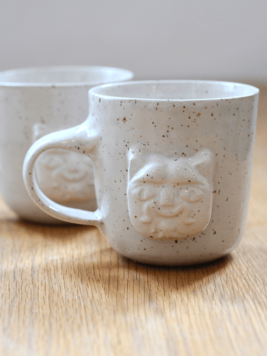 ספל עם ידית חימר מנוקד תבליט החתול מיץ-אל